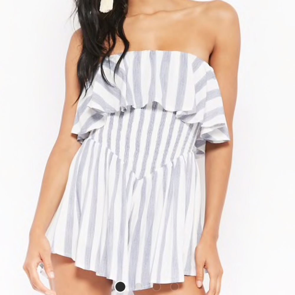 Forever 21 blue and white striped romper